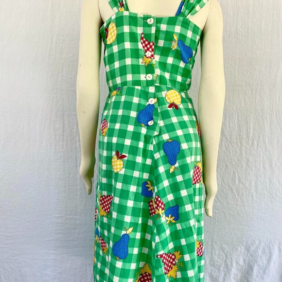 Vintage 1940s Hand Made Green Checkered Sundress - Red, Blue, Yellow and White D - Picture 6 of 7